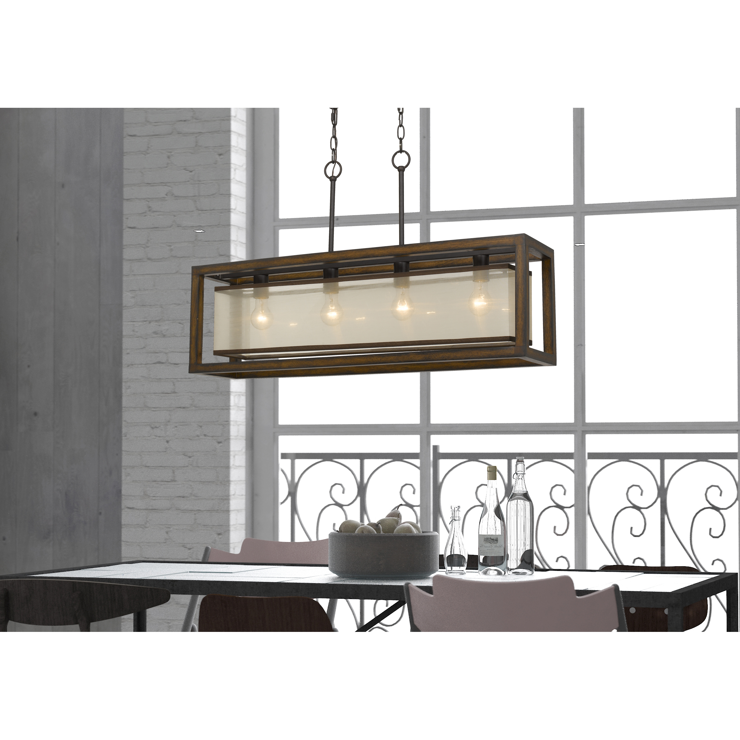 Signature 4 Light 36 inch Rubber Wood Island Chandelier Ceiling Light
