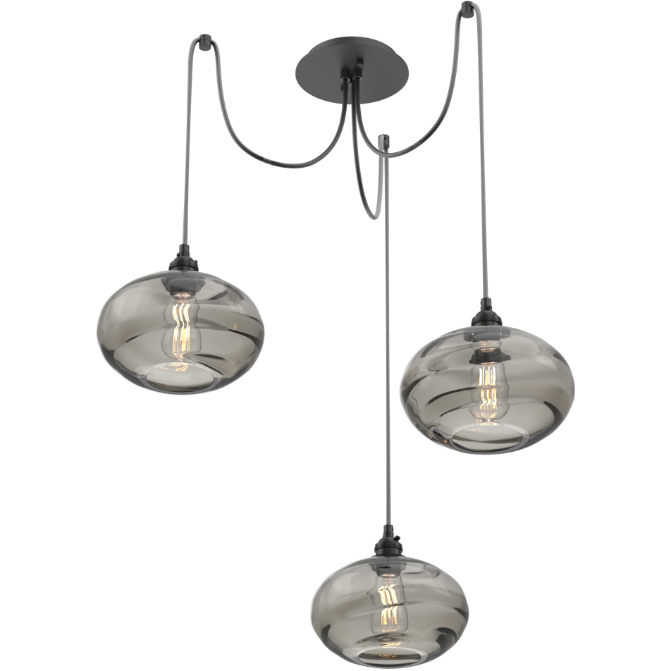 Coppa 3 Light 17 inch Matte Black Swag Multi-Pendant Ceiling Light in Smoke Optic