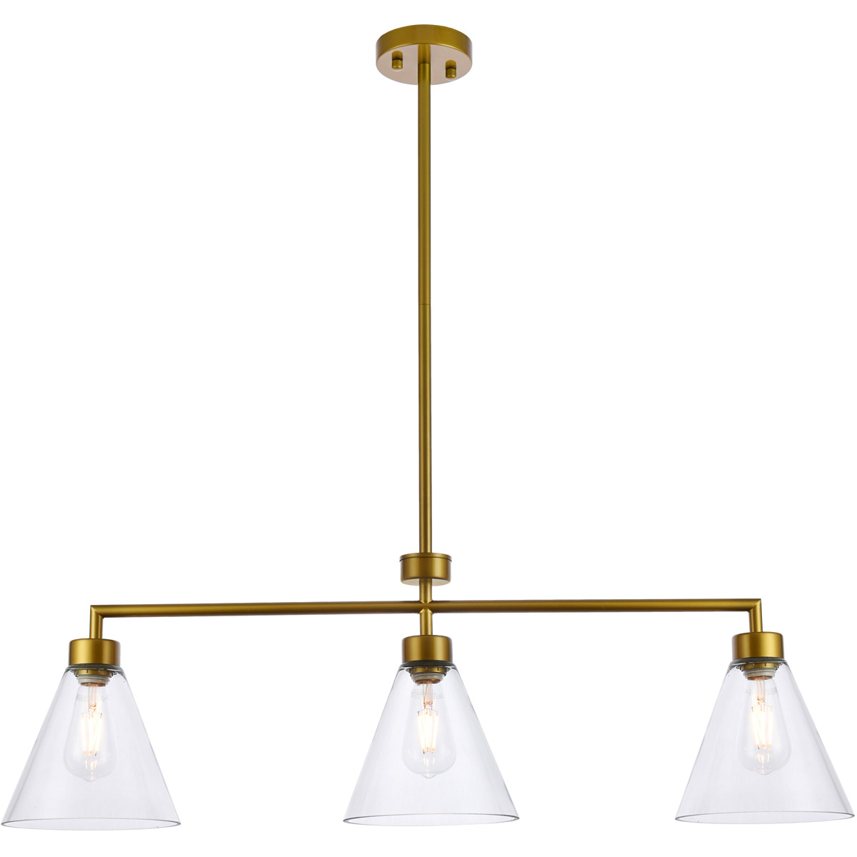 Mera 3 Light 38 inch Brass Linear Pendant Ceiling Light
