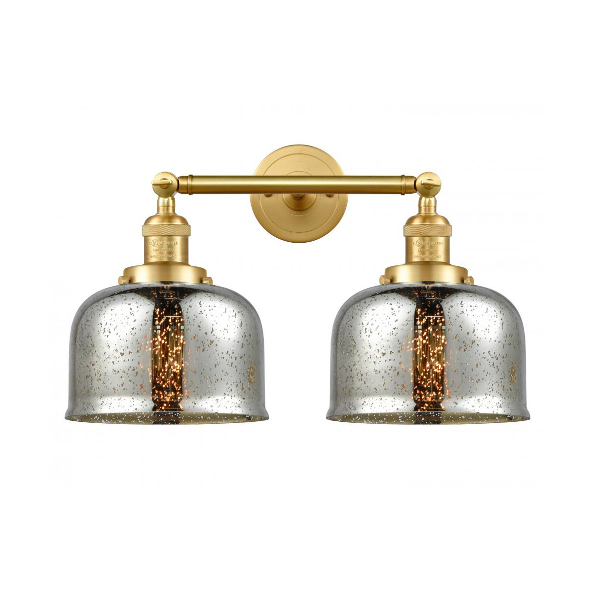 Franklin Restoration Large Bell LED 18 inch Satin Gold Bath Vanity Light Wall Light in Silver Plated Mercury Glass, Franklin Restoration