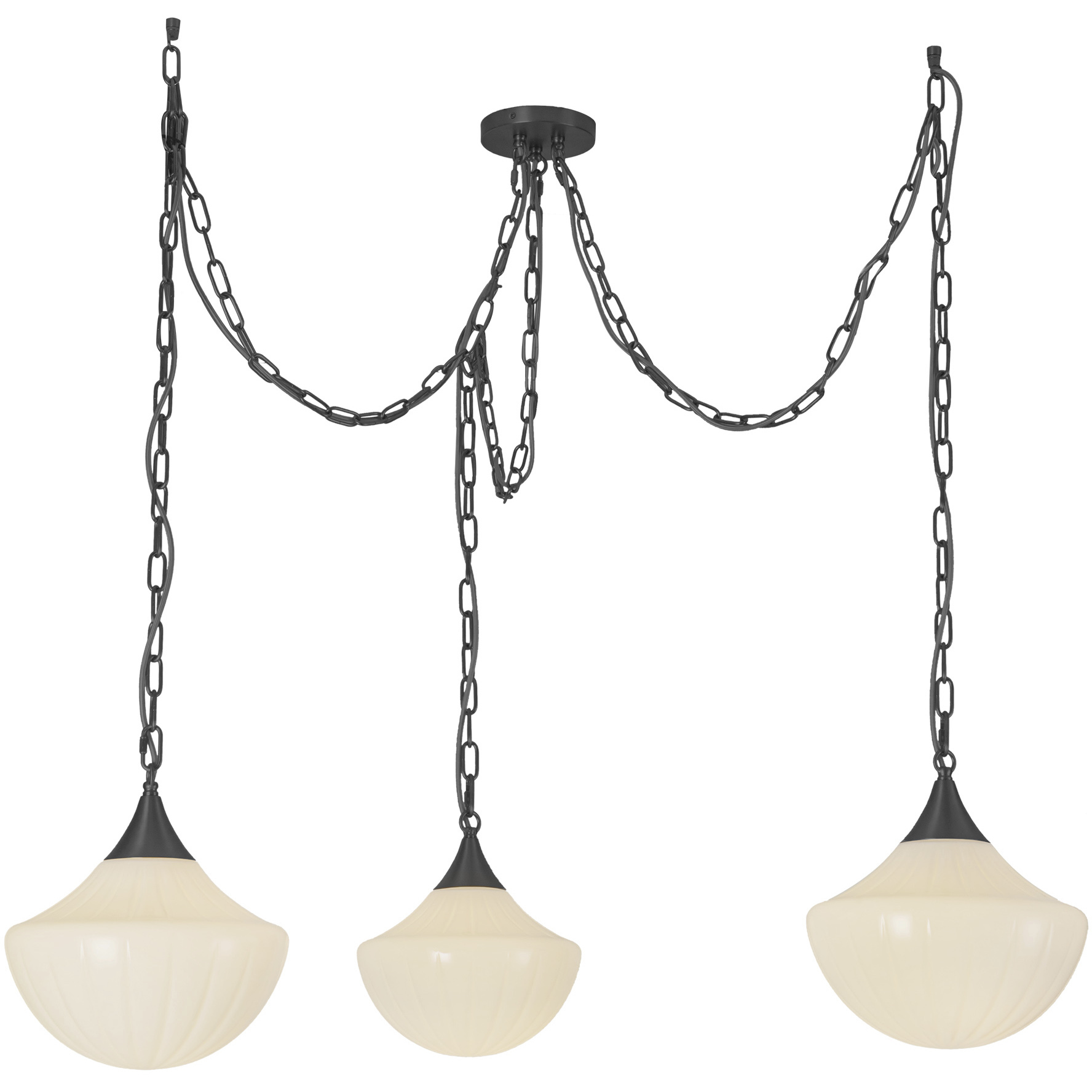 Alora Mood Farrah 3 Light 11.88 inch Matte Black Pendant Ceiling Light in Glossy Ribbed Opal Glass
