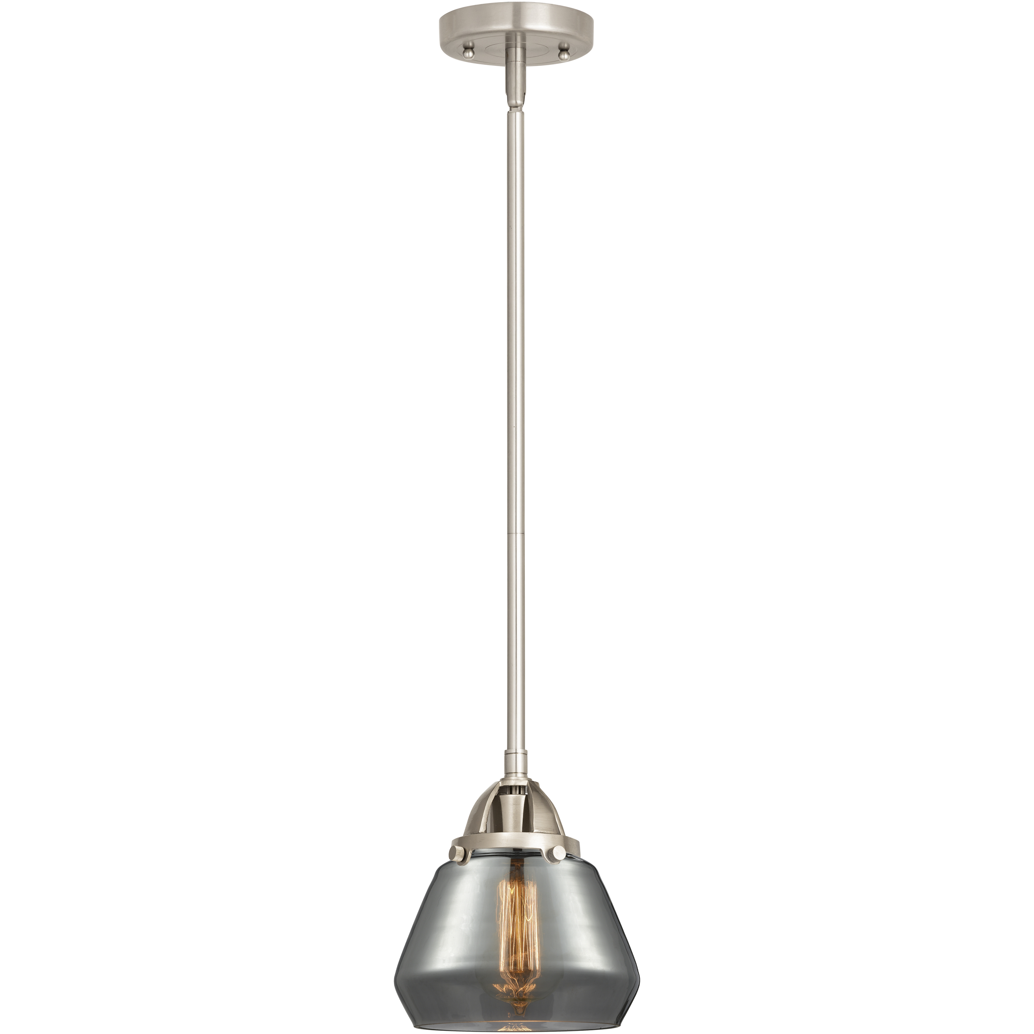 Nouveau 2 Fulton 1 Light 6.75 inch Brushed Satin Nickel Mini Pendant Ceiling Light in Incandescent, Plated Smoke