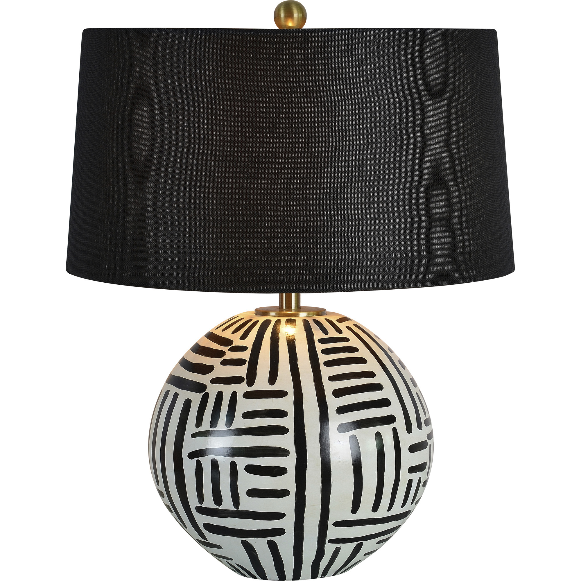 Milka 24.5 inch 100 watt Cream and Black with Antique Brass Table Lamp Portable Light