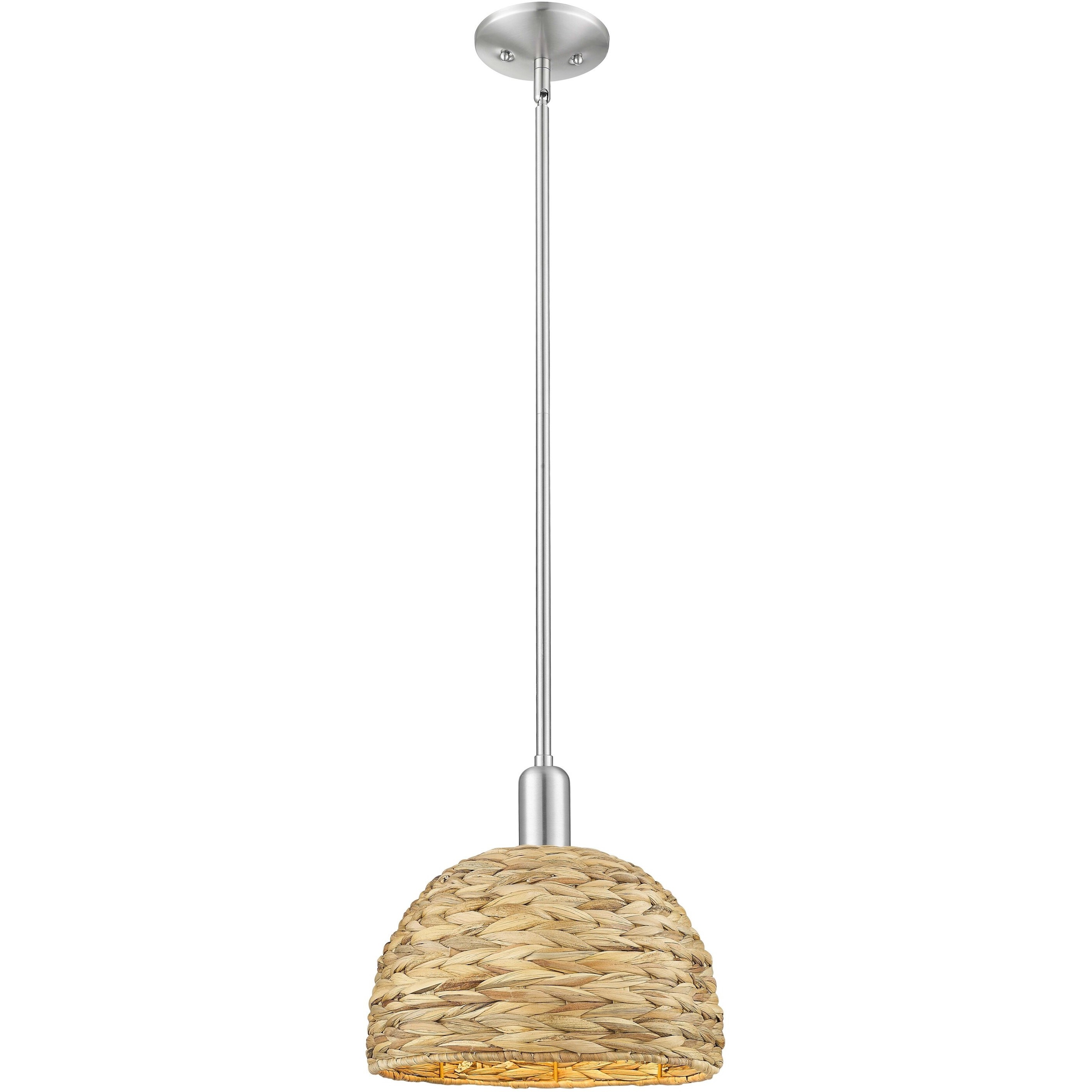 Arcadia Woven Rattan 1 Light 12 inch Brushed Satin Nickel Mini Pendant Ceiling Light