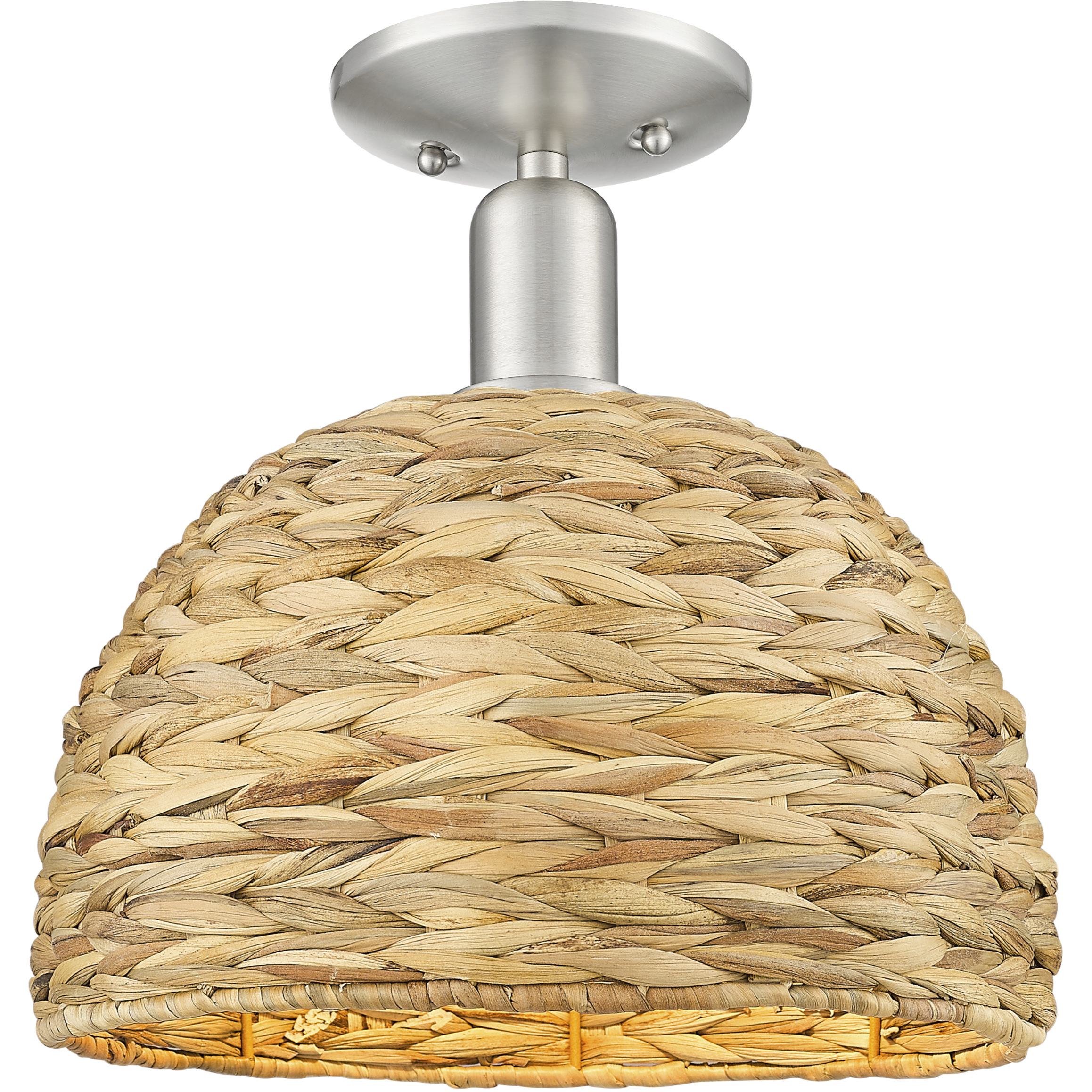 Arcadia Woven Rattan 1 Light 12 inch Brushed Satin Nickel Semi-Flush Mount Ceiling Light