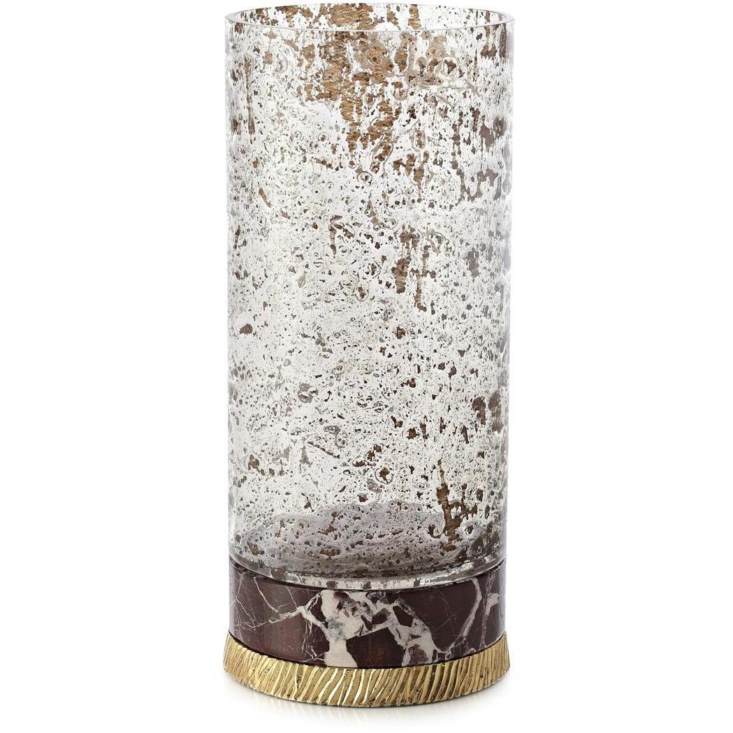 Adamas 14 X 6.5 inch Hurricane in Polished Brass with Natural Red Flamingo Marble, Large