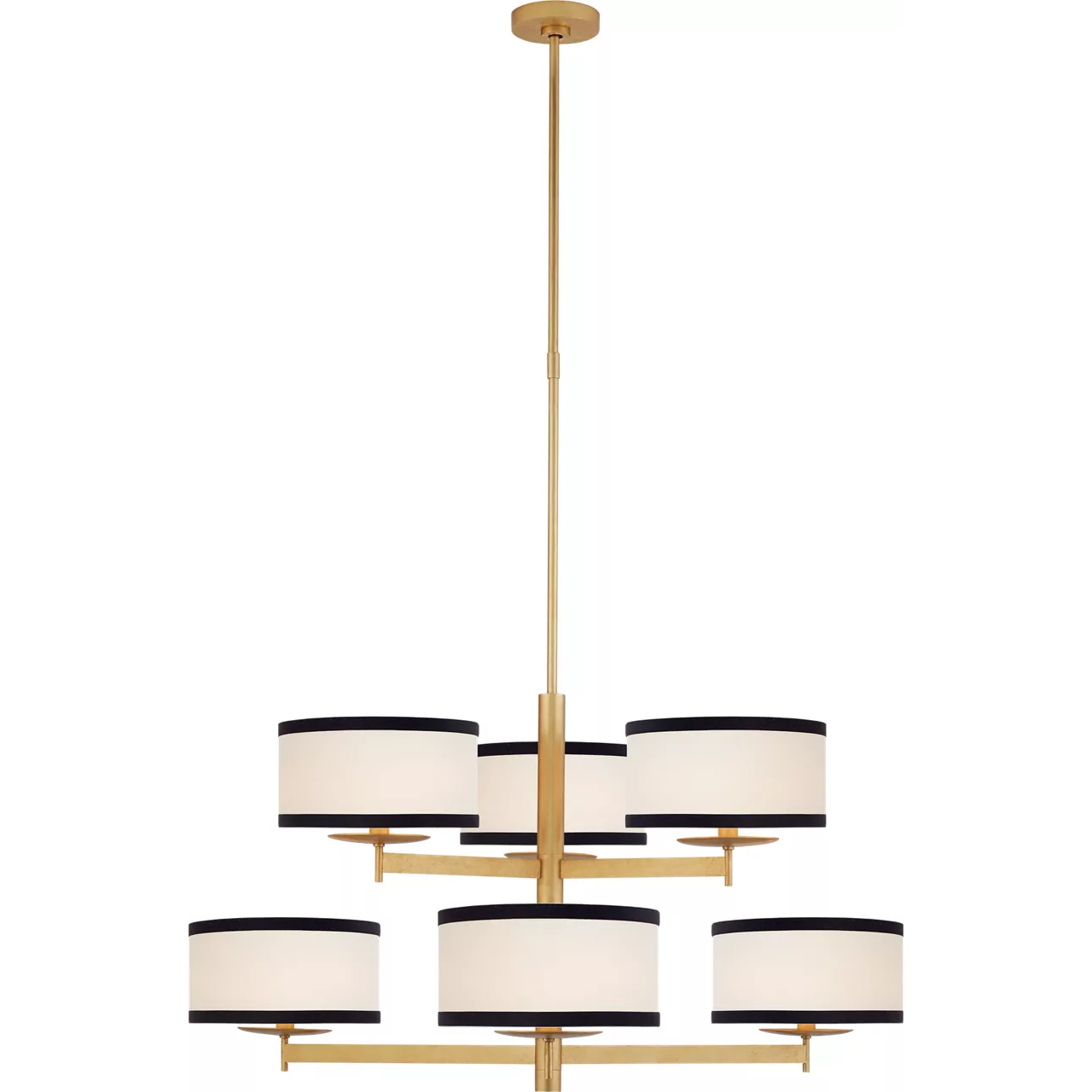 kate spade new york Walker 6 Light 37 inch Gild Two Tier Chandelier Ceiling Light in Cream Linen with Black Linen Trim, Medium