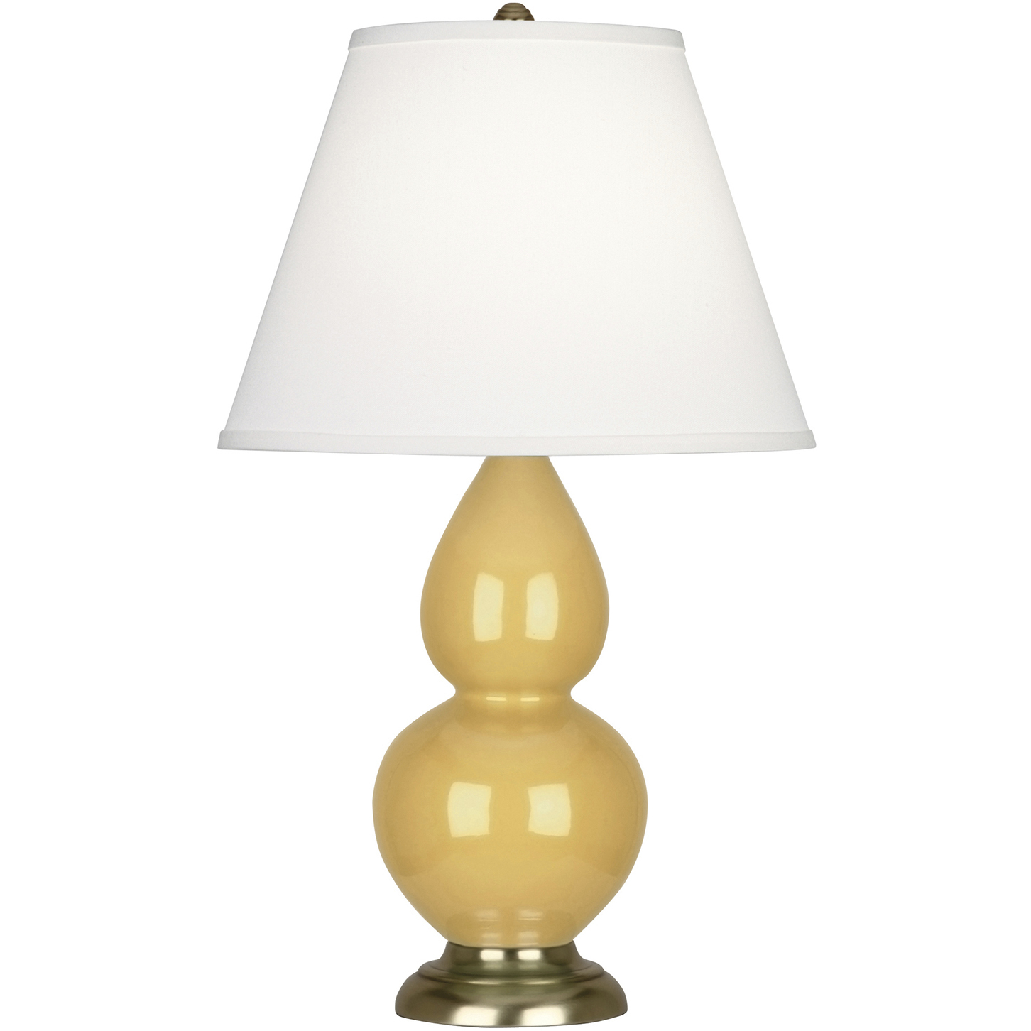 Small Double Gourd 22.75 inch 150 watt Sunset Yellow Glazed Ceramic with Antique Brass Accent Lamp Portable Light in Pearl Dupioni