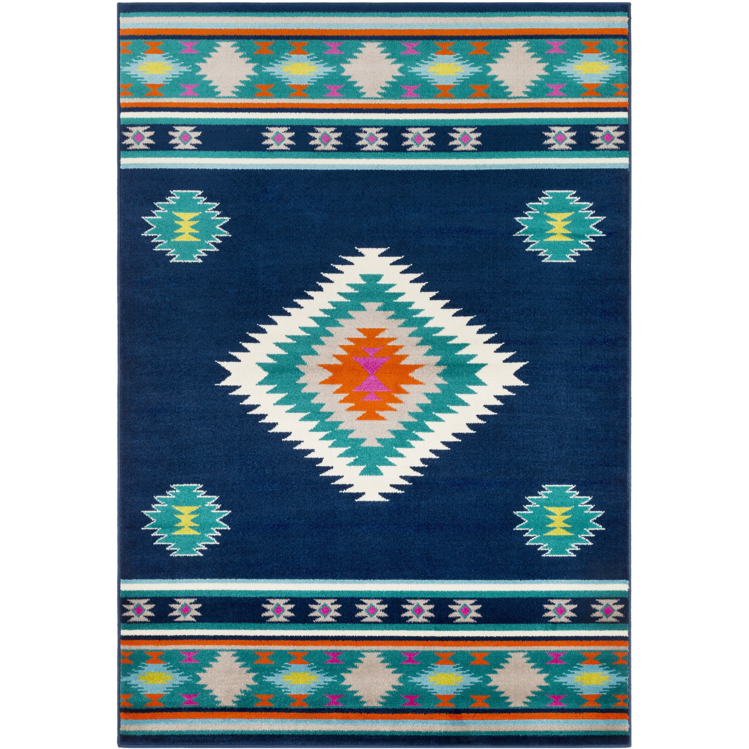 Paramount 93 X 63 inch Dark Blue/Teal/Bright Orange/Fuschia/Lime Rugs, Rectangle