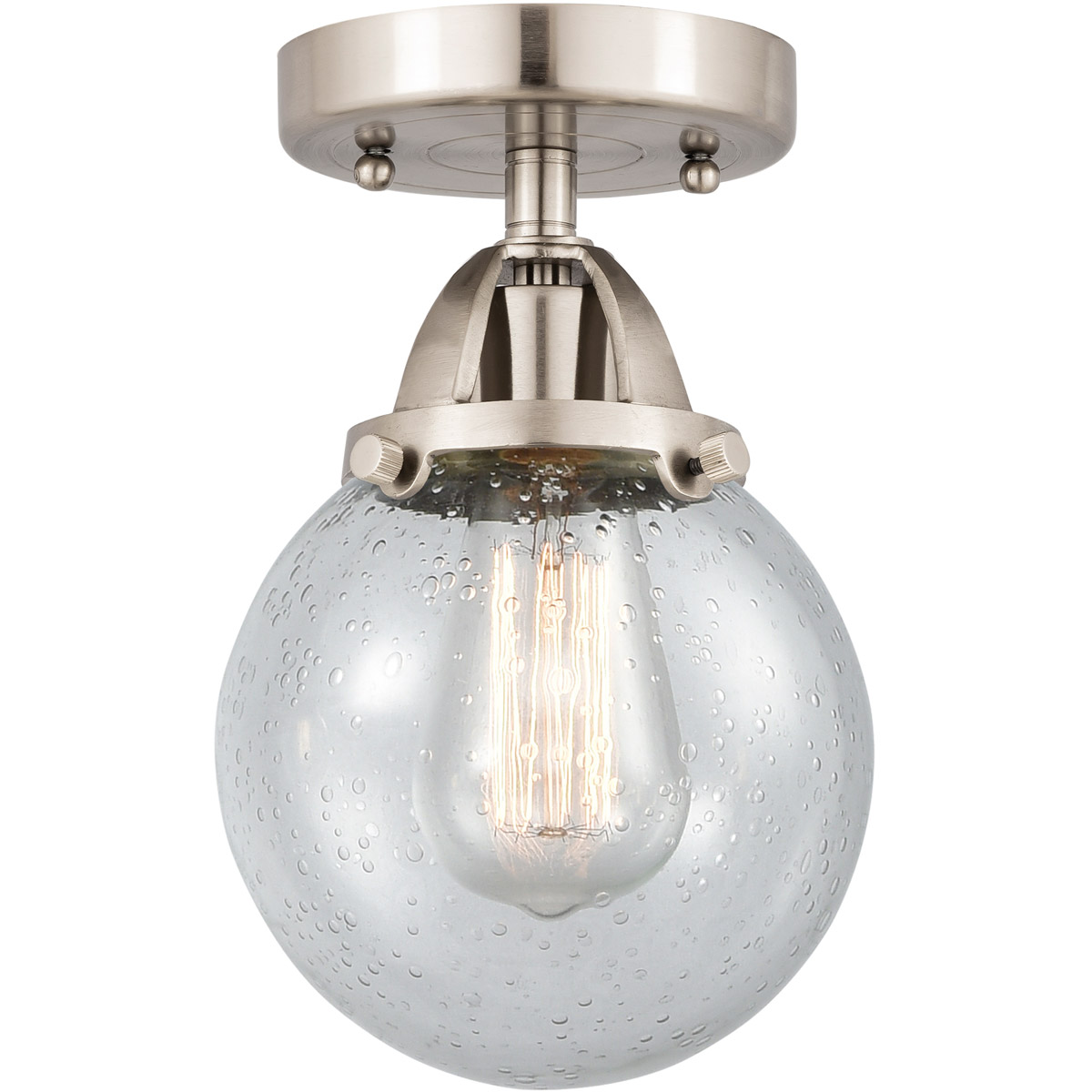 Nouveau 2 Beacon LED 6 inch Brushed Satin Nickel Semi-Flush Mount Ceiling Light in Seedy Glass