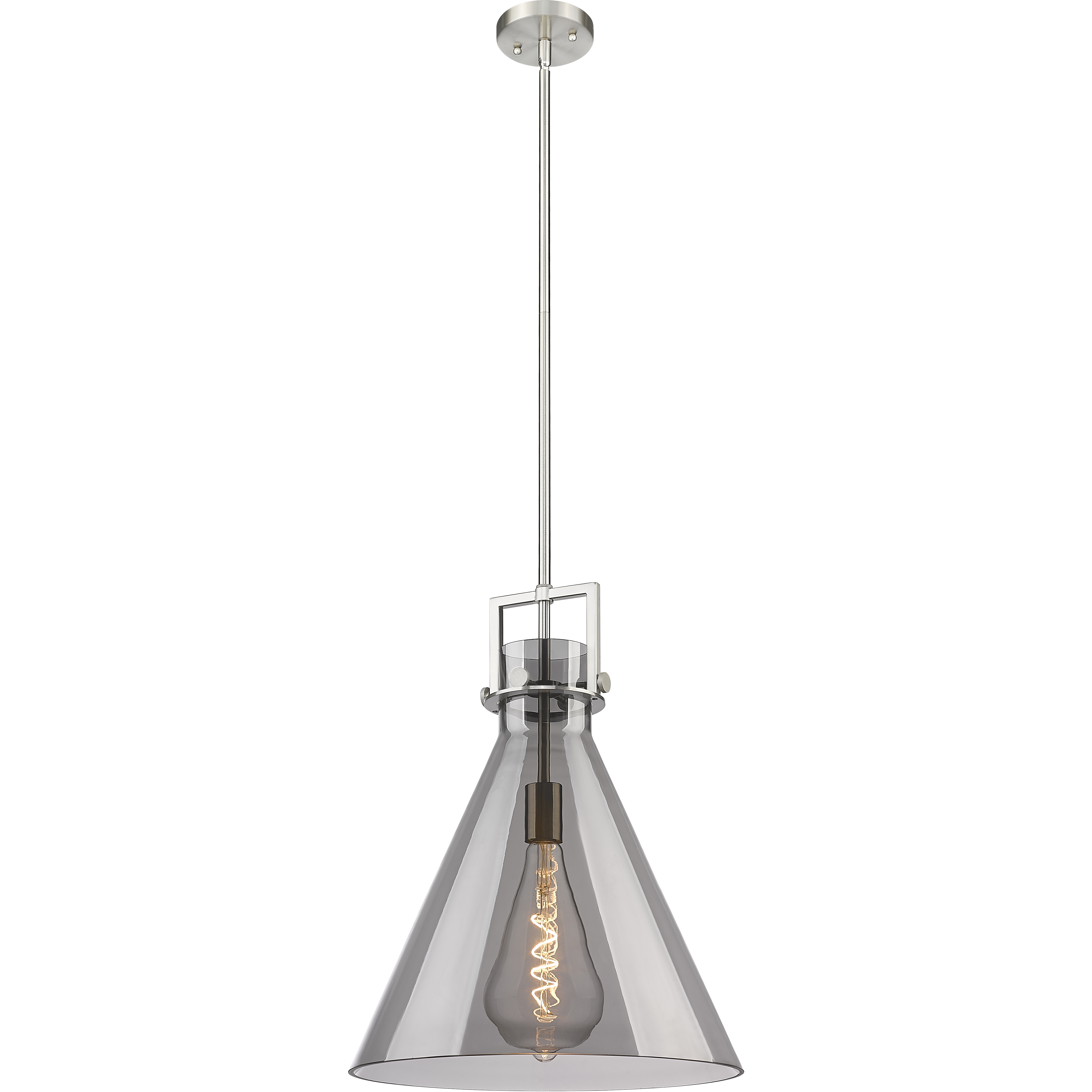 Newton Cone 1 Light 16 inch Satin Nickel Pendant Ceiling Light in Light Smoke Glass