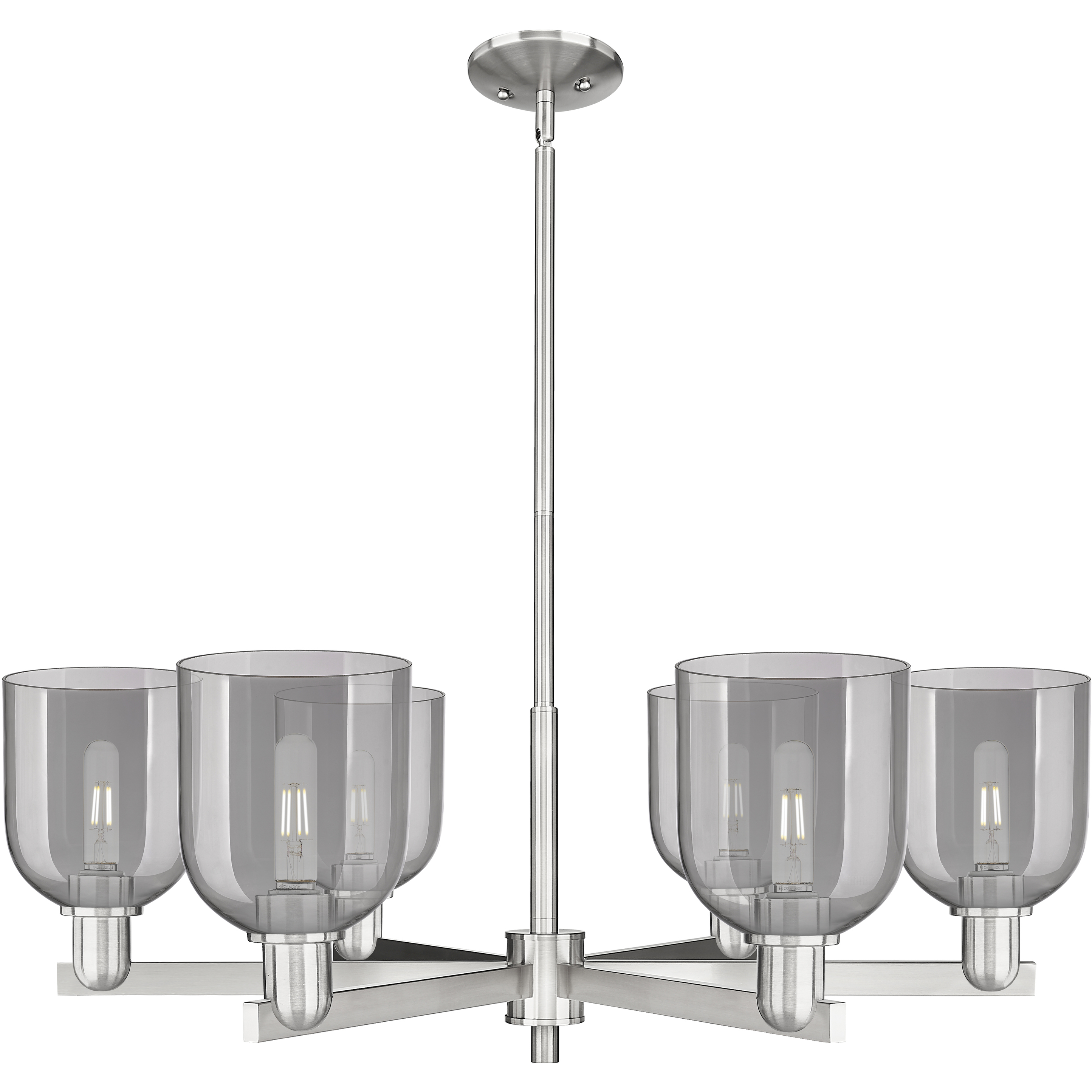 Arcadia Bella 6 Light 35.25 inch Satin Nickel Chandelier Ceiling Light in Light Smoke Glass