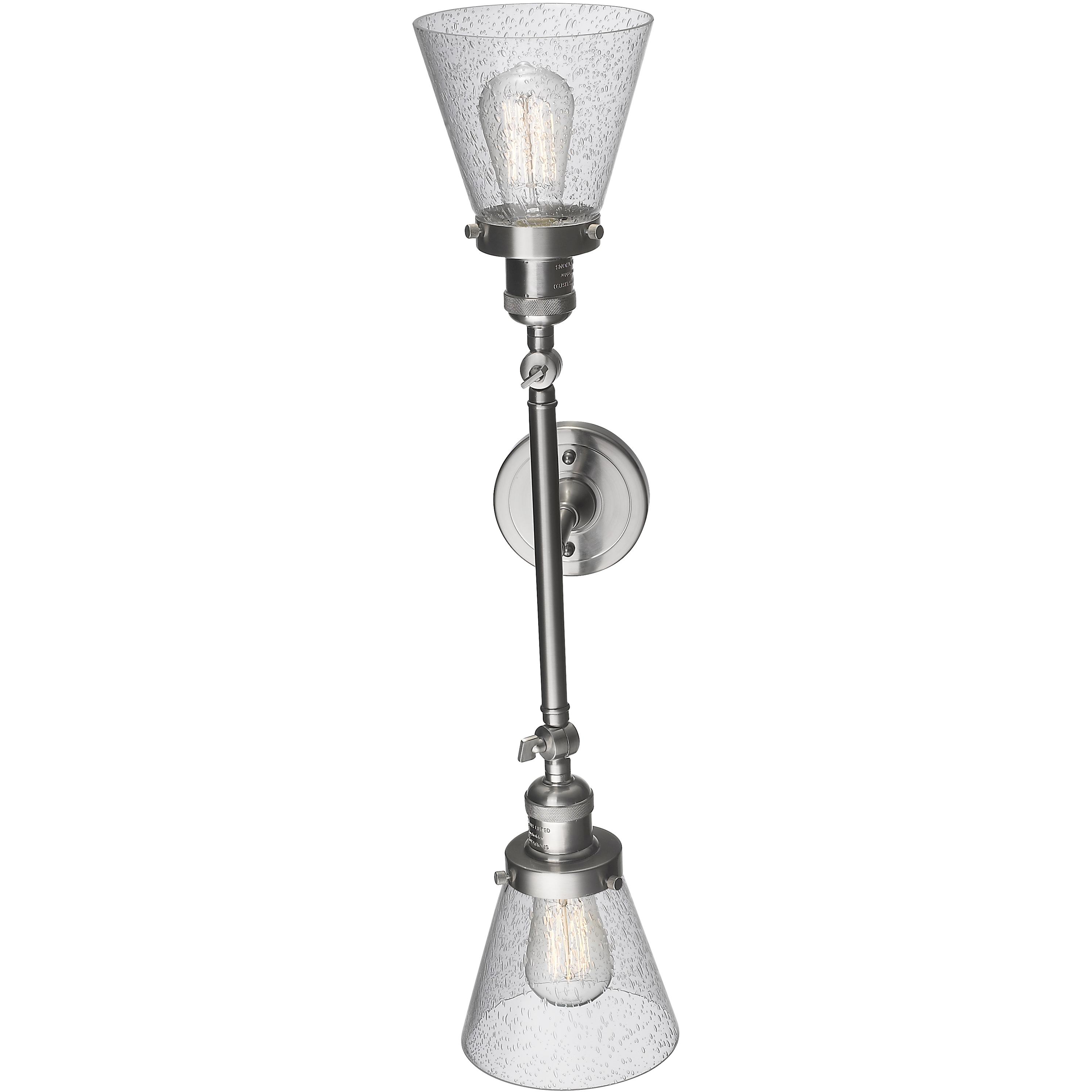 Franklin Restoration Small Cone LED 16 inch Brushed Satin Nickel Bath Vanity Light Wall Light in Seedy Glass, Franklin Restoration