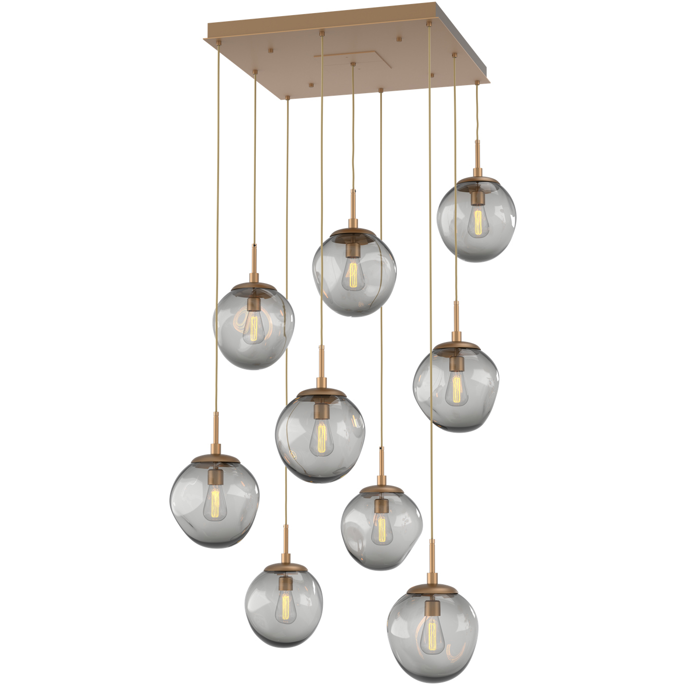 Aster Incandescent 9 Light Novel Brass Chandelier Ceiling Light, Square Multi-Pendant