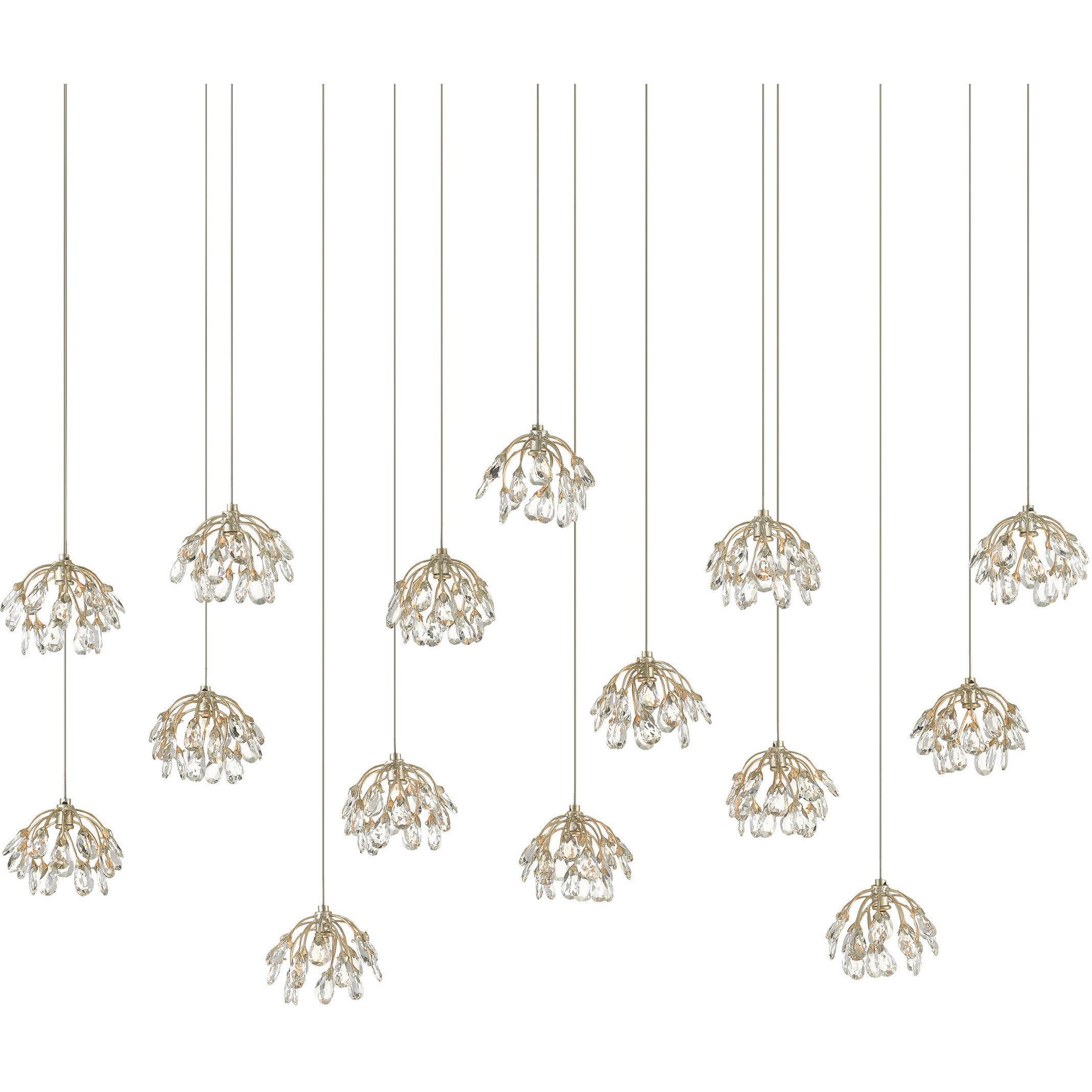Crystal Bud 15 Light 50 inch Contemporary Silver Leaf Multi-Drop Pendant Ceiling Light
