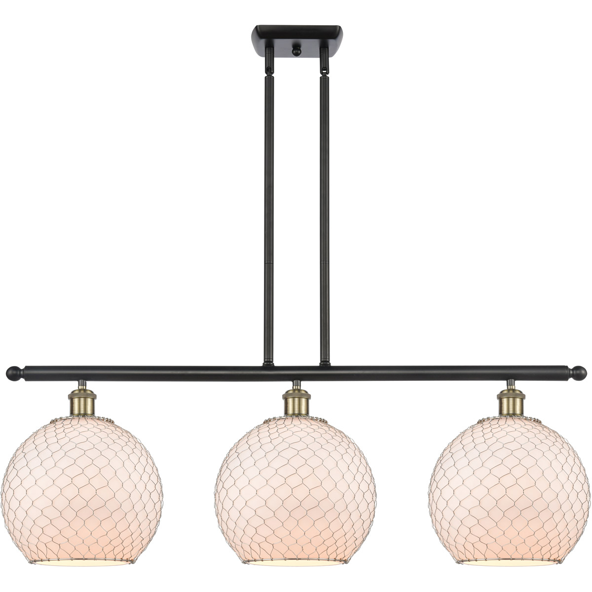 Ballston Large Farmhouse Chicken Wire LED 36 inch Black Antique Brass Island Light Ceiling Light, Ballston