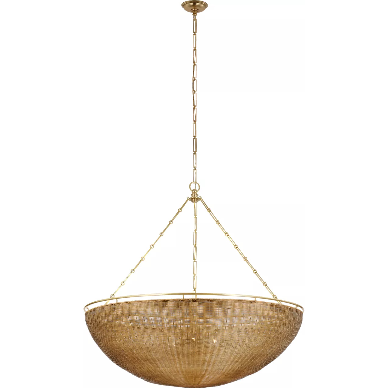 Chapman & Myers Clovis LED 60 inch Antique-Burnished Brass and Natural Wicker Chandelier Ceiling Light, Grande