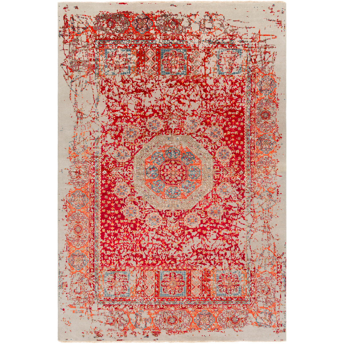 Ivorine 108 X 72 inch Bright Red/Bright Orange/Taupe/Teal/Dark Brown Rugs, Rectangle