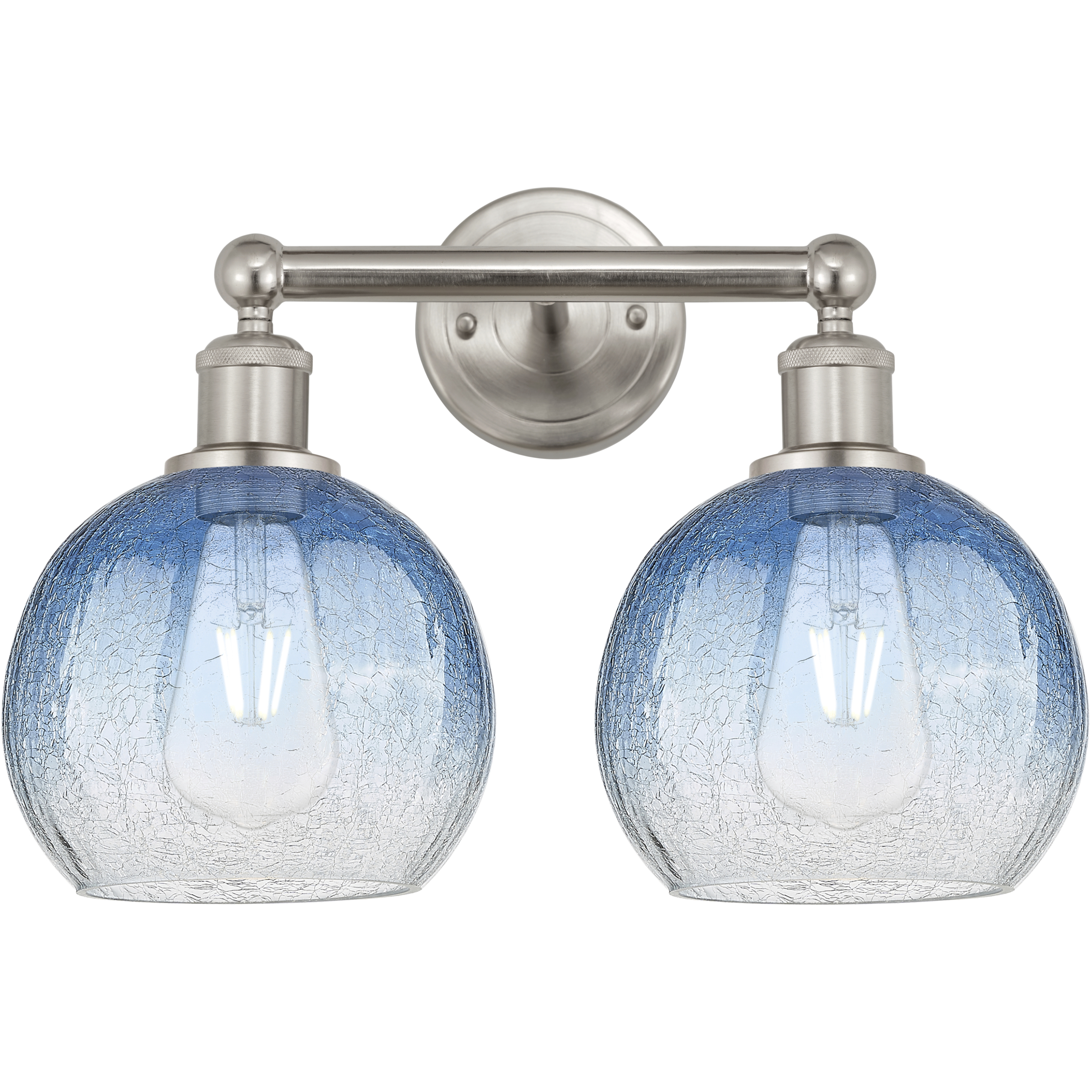 Edison Brookhaven Globe 2 Light 17 inch Brushed Satin Nickel Bath Vanity Light Wall Light in Sapphire Blue Glass
