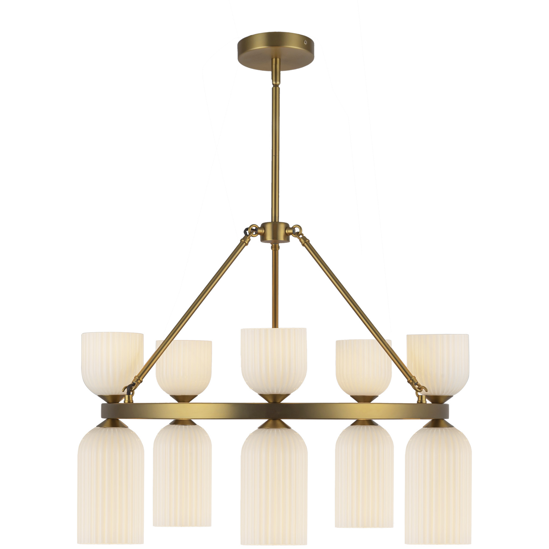 Alora Mood Nelly 10 Light 25.88 inch Brushed Gold Chandelier Ceiling Light in Glossy Opal Ribbed Glass Shade