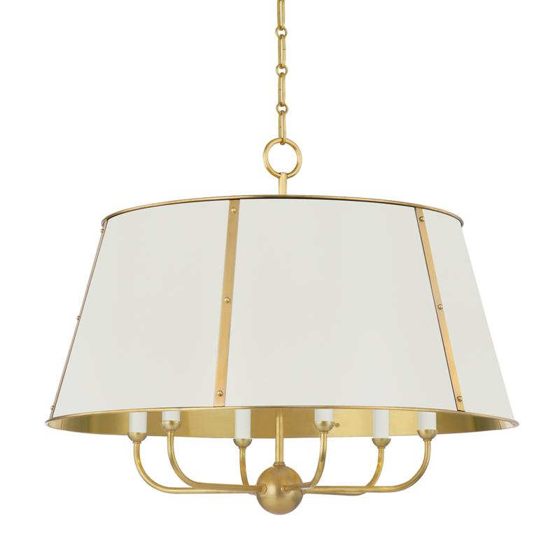 Cambridge 6 Light 28.5 inch Aged Brass/Off White Chandelier Ceiling Light