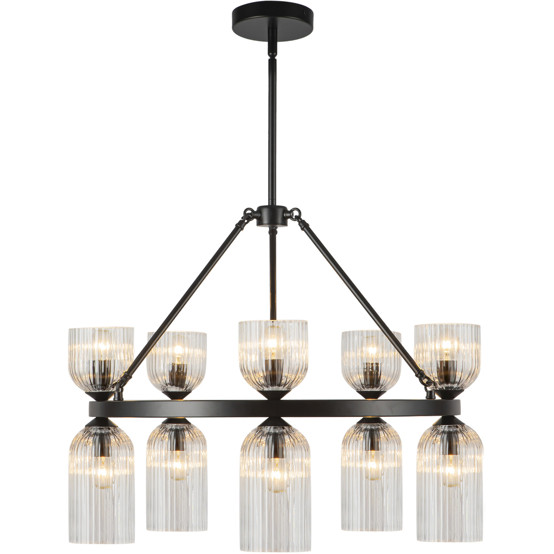 Alora Mood Nelly 10 Light 25.88 inch Matte Black Chandelier Ceiling Light in Clear Ribbed Glass Shade