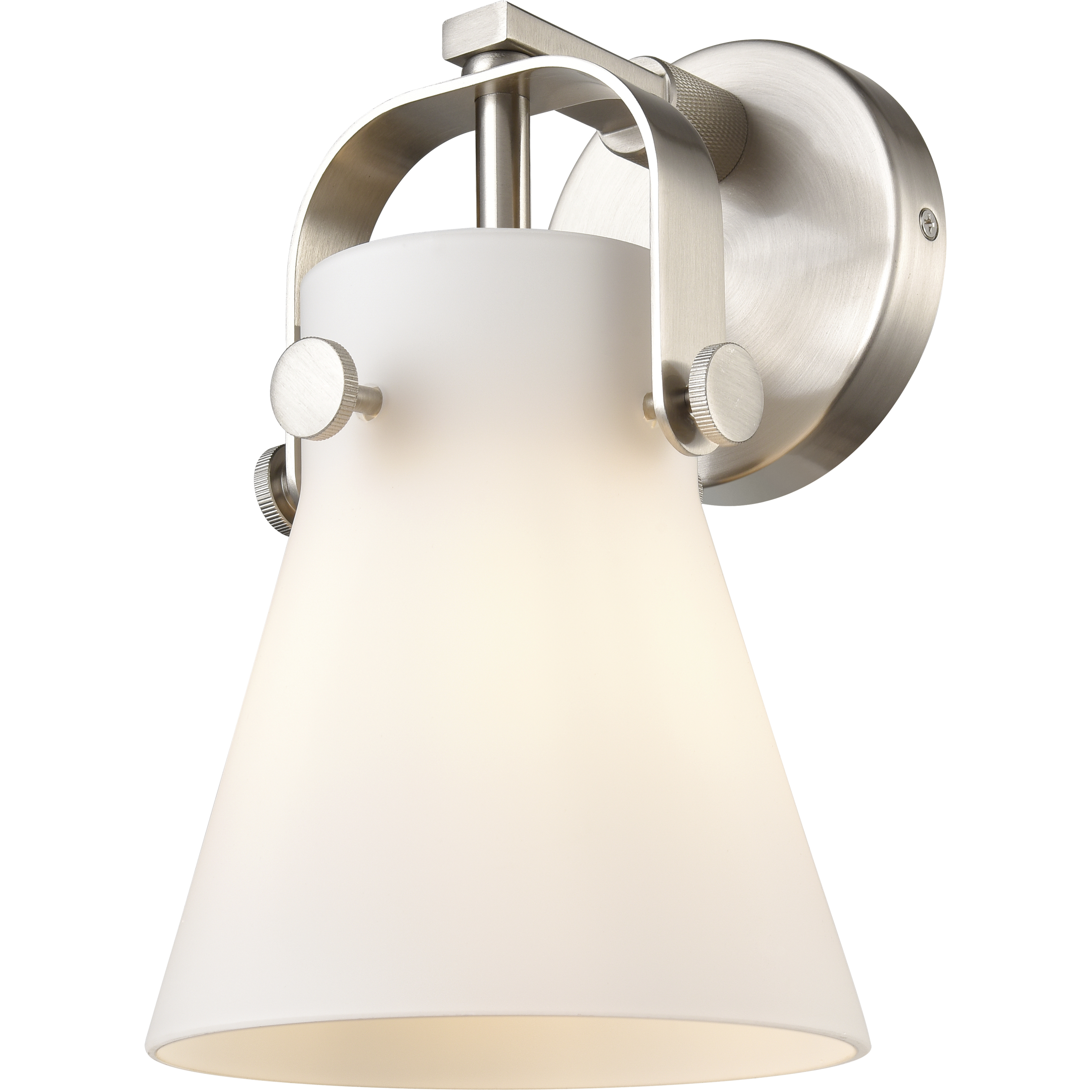 Pilaster II Cone Sconce Wall Light in Satin Nickel, Matte White Glass