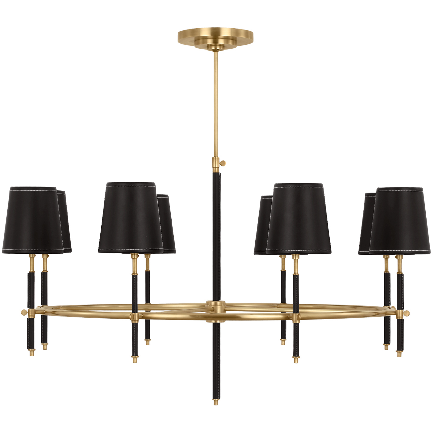 Thomas O'Brien Bryant LED 41 inch Hand-Rubbed Antique Brass and Chocolate Leather Wrapped Ring Chandelier Ceiling Light
