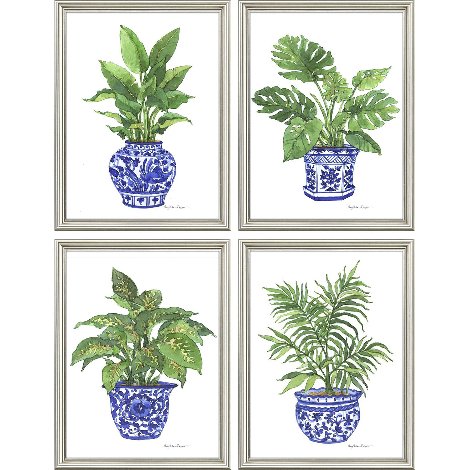 Botanical Blues Blue and Green and White Framed Art