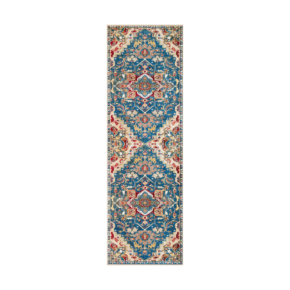 Crafty 59 X 31 inch Navy/Khaki/Dark Red/White/Bright Yellow/Saffron Rugs, Rectangle