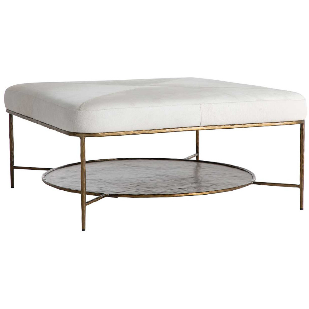 Laurie 18.75 inch Antique Aged Brass / Natural Ivory Hide Ottomans Stool