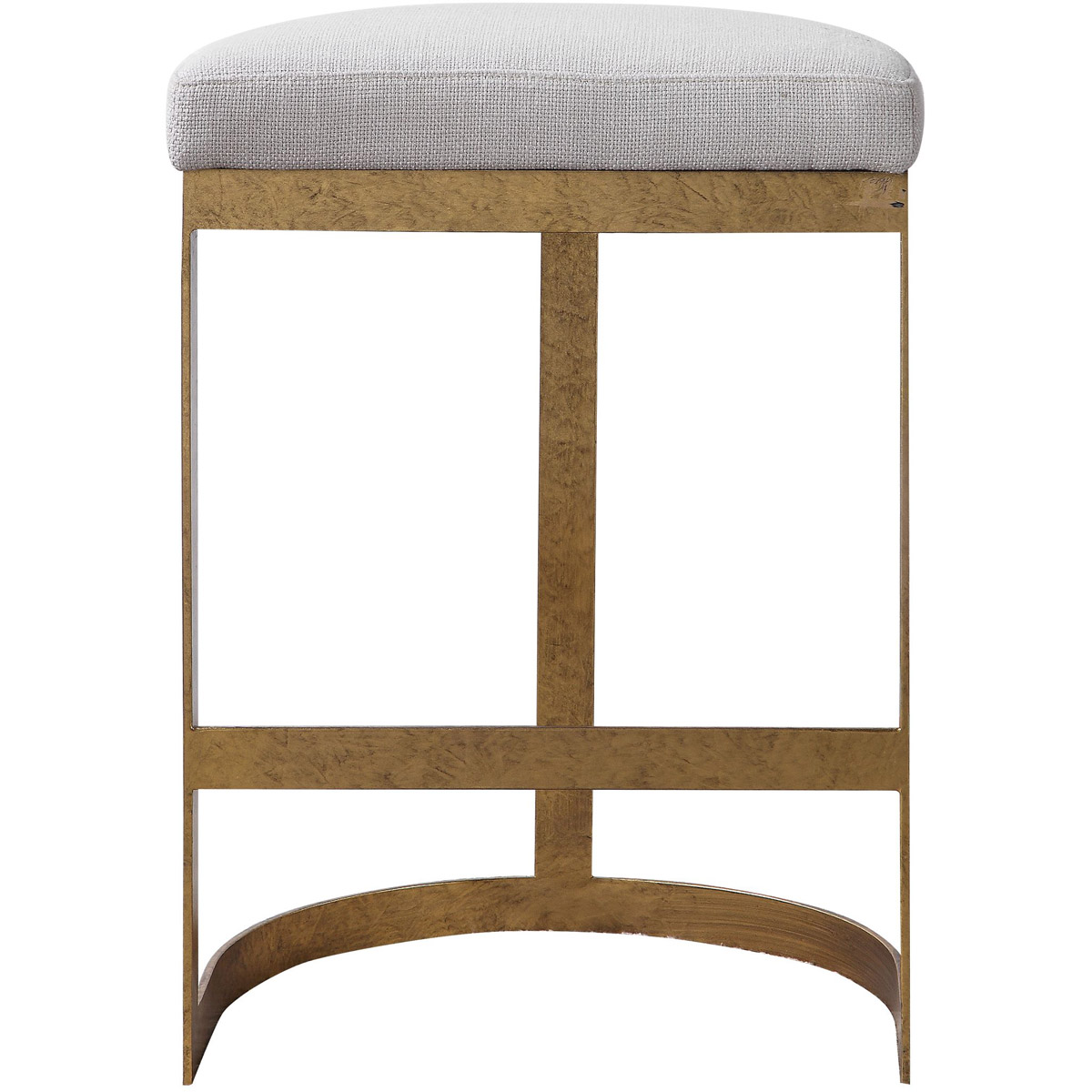 Ivanna 26 inch Antique Gold Leaf and Off-White Linen Counter Stool