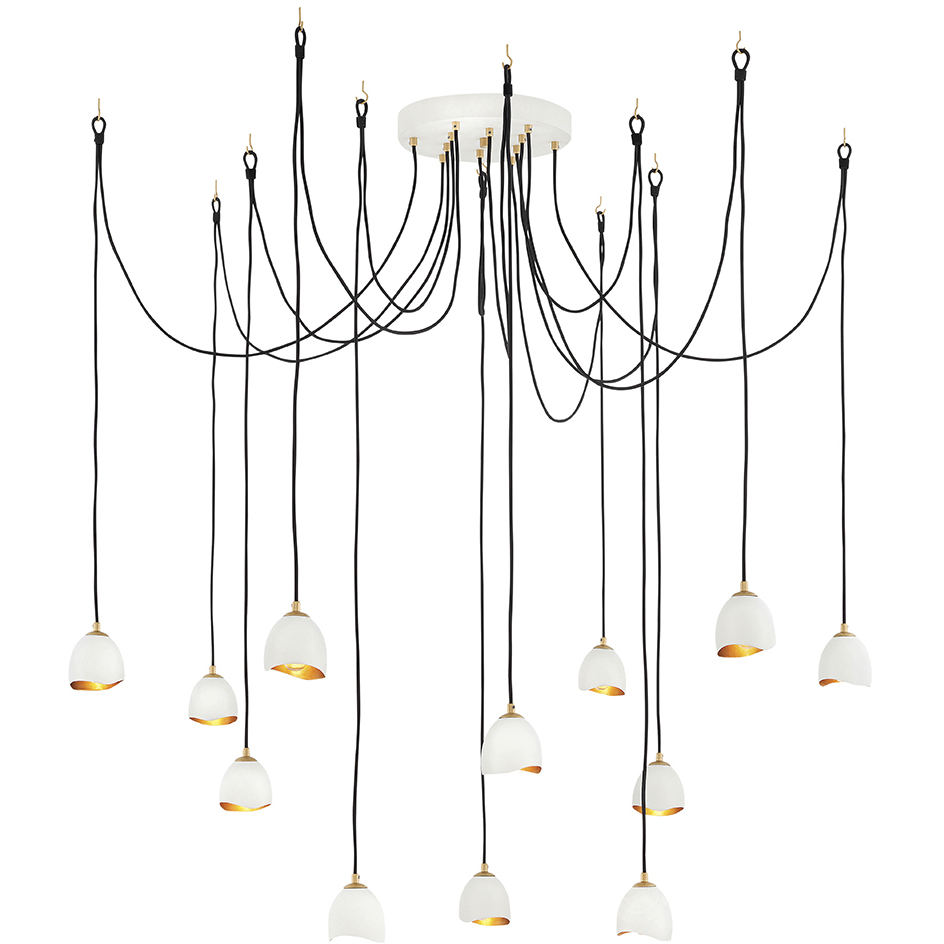 Lisa McDennon Nula 12 Light 18.5 inch Shell White with Gold Leaf Indoor Chandelier Ceiling Light