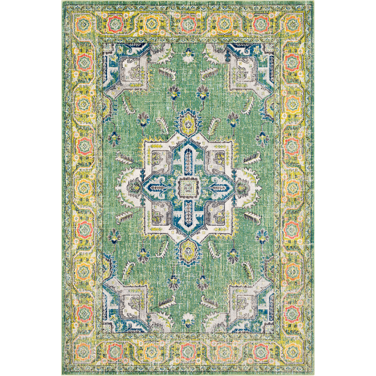 Aura Silk 90 X 63 inch Lime/Dark Green/Sky Blue/Medium Gray/White Rugs, Rectangle