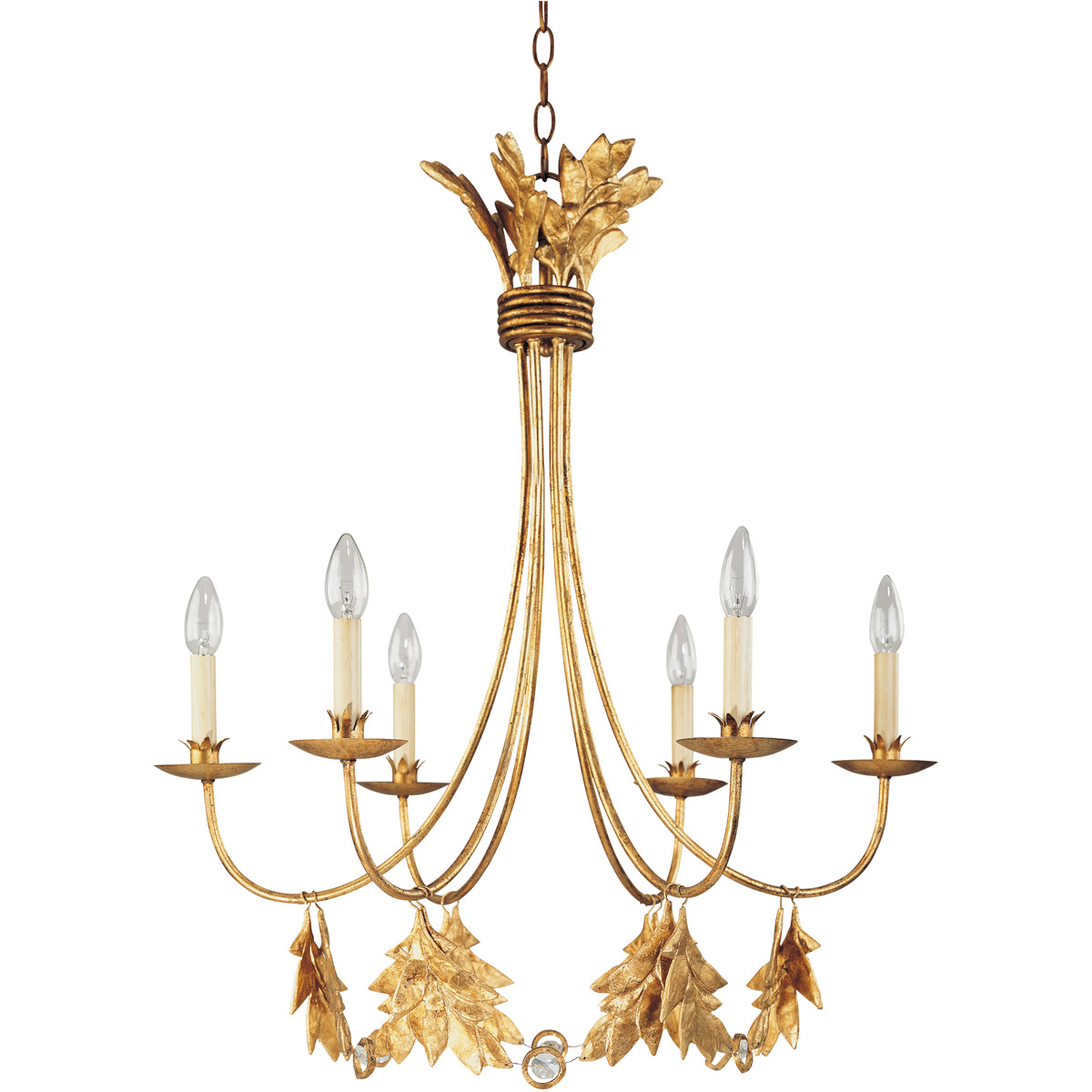 Sweet Olive 6 Light 30 inch Distressed Gold Chandelier Ceiling Light, Flambeau