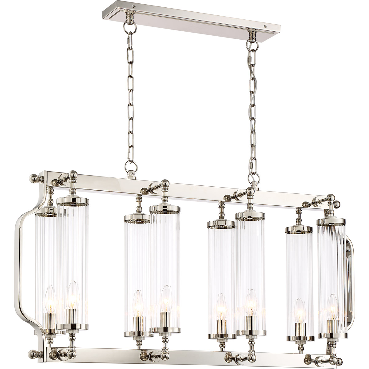 Regis 8 Light 10 inch Polished Nickel with Fluted Glass Chandelier Ceiling Light