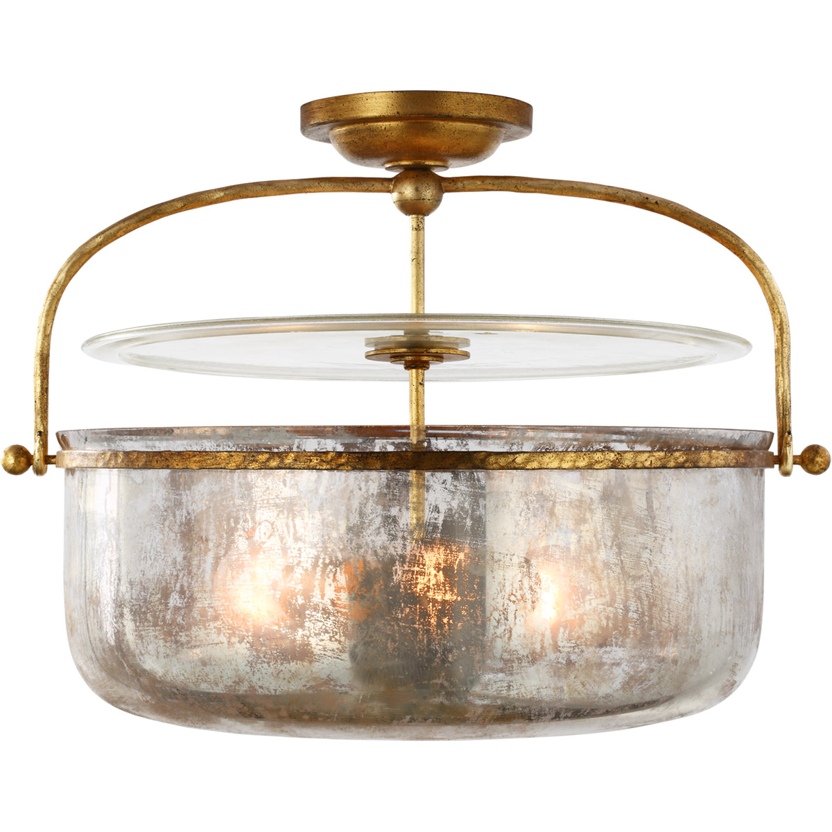 Chapman & Myers Lorford 3 Light 19.75 inch Gilded Iron Semi-Flush Lantern Ceiling Light in Mercury Glass, Medium