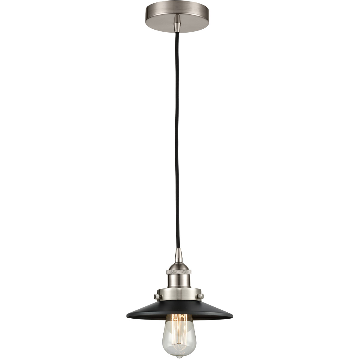 Edison Railroad LED 8 inch Brushed Satin Nickel Mini Pendant Ceiling Light