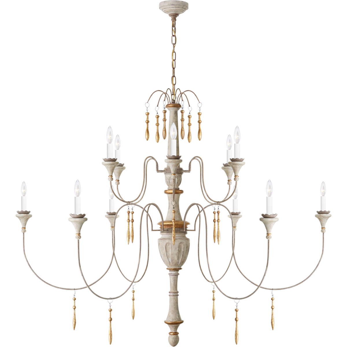 Julie Neill Fortuna 12 Light 58.5 inch Vintage White and Gild Chandelier Ceiling Light, Large