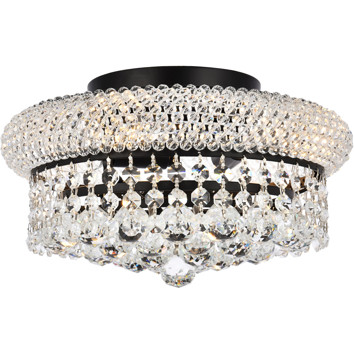 Primo 4 Light 12 inch Black and Clear Flush Mount Ceiling Light in Royal Cut