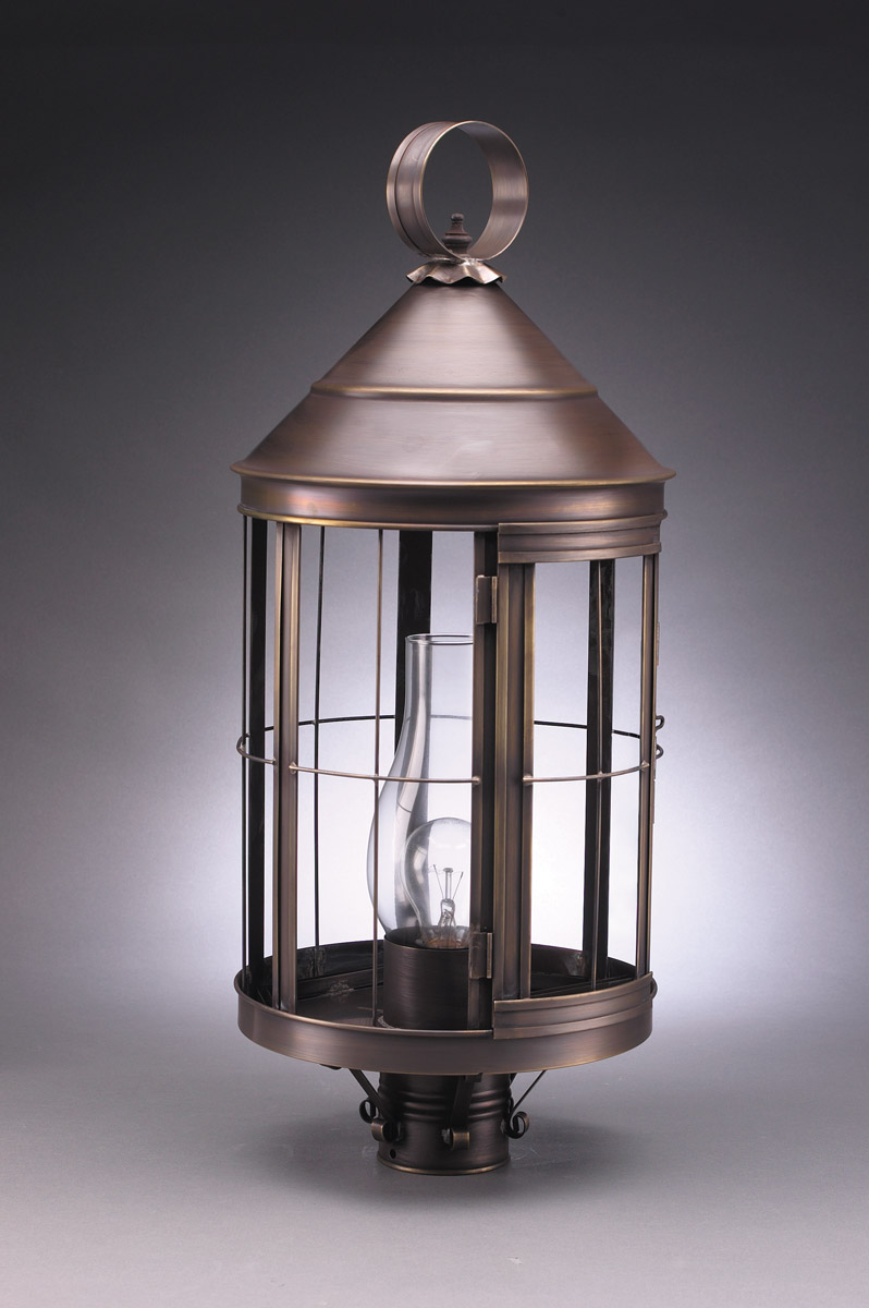 Heal 1 Light 25 inch Dark Brass Post Lamp in Seedy Marine Glass, One 75W Medium with Chimney