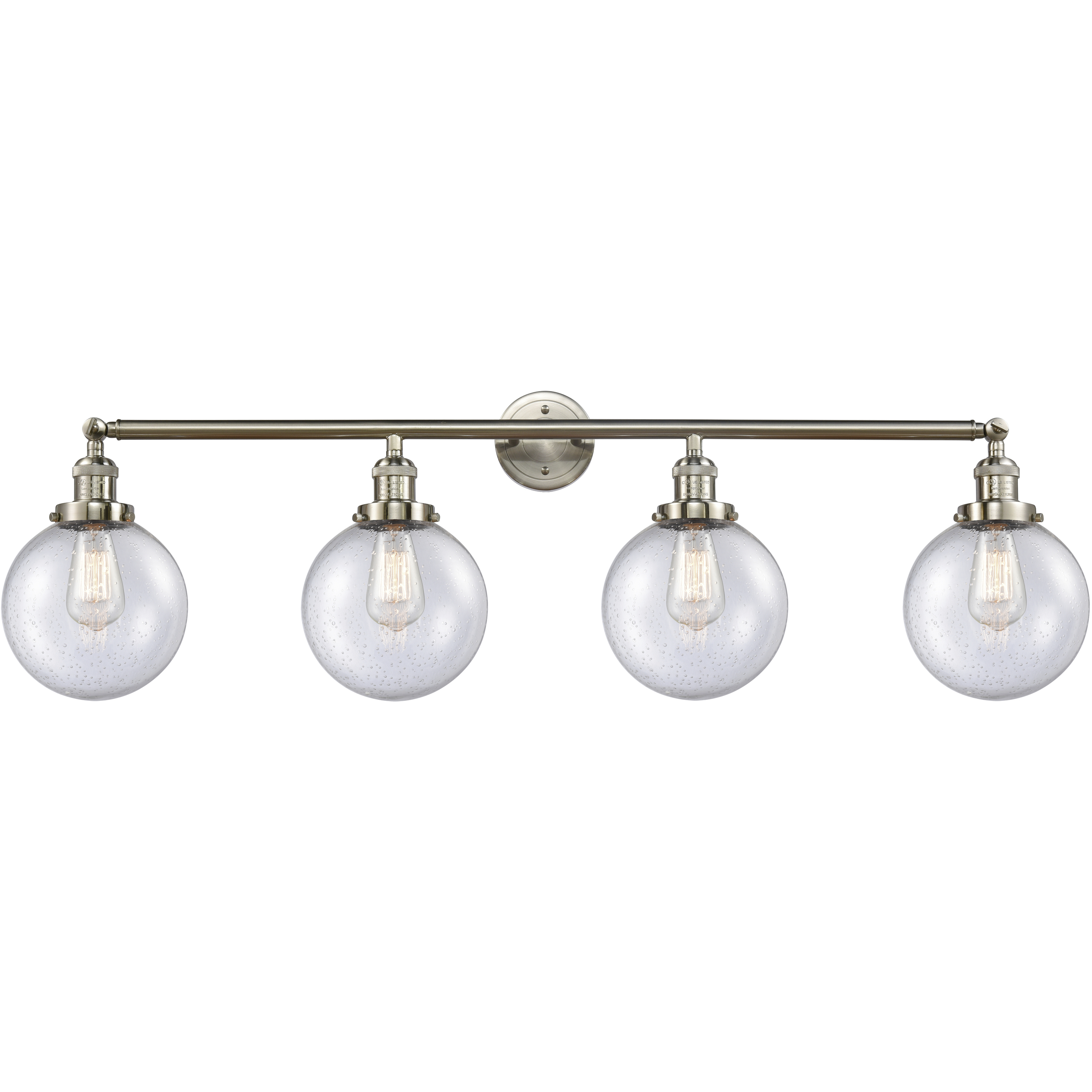 Franklin Restoration Large Beacon 4 Light 44 inch Brushed Satin Nickel Bath Vanity Light Wall Light in Seedy Glass, Franklin Restoration