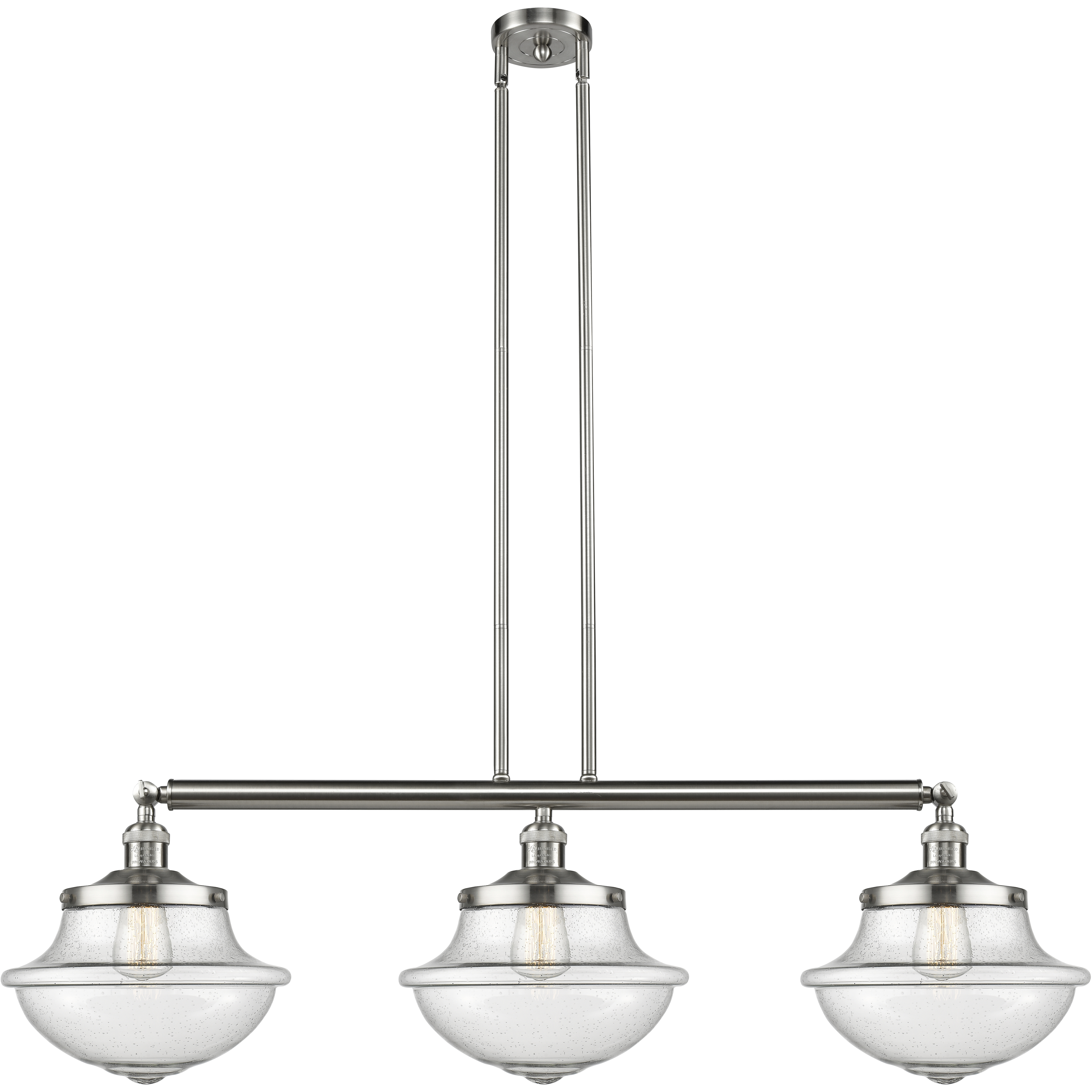 Franklin Restoration Large Oxford LED 42 inch Brushed Satin Nickel Island Light Ceiling Light in Seedy Glass, Franklin Restoration