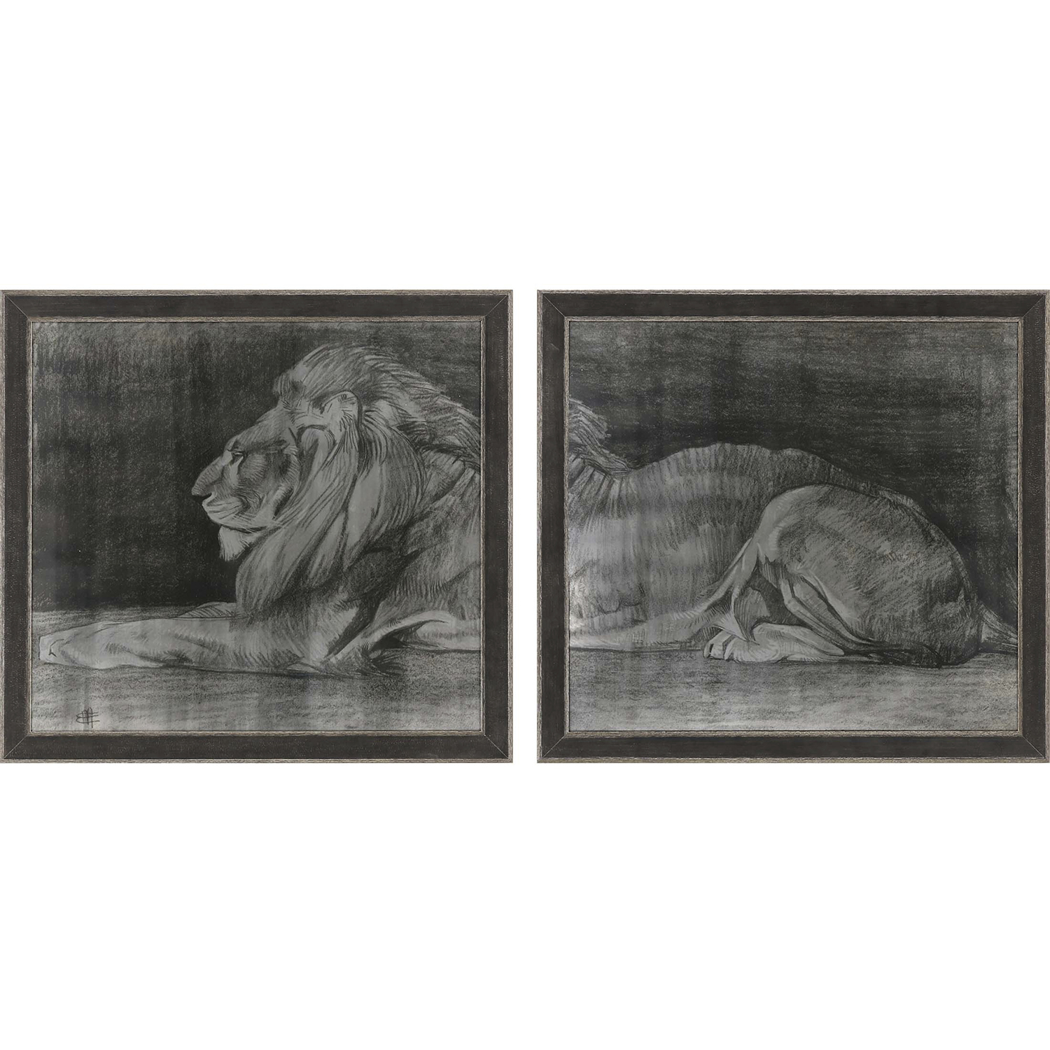 Lion Black and Gray and Metallic and Neutral Framed Art, The Studio