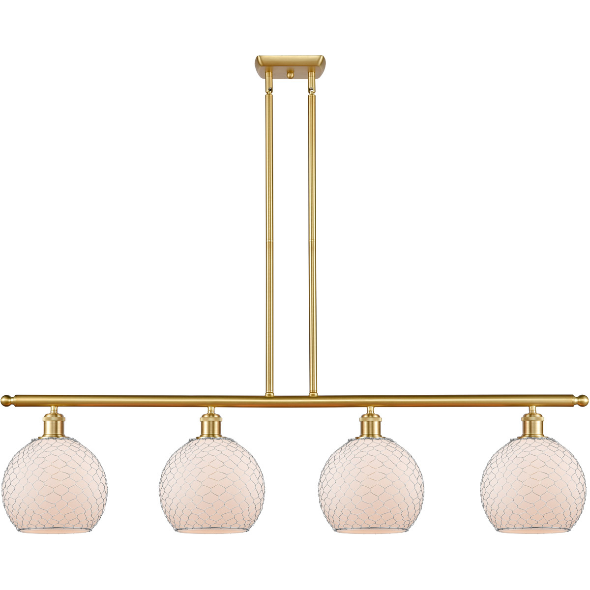 Ballston Farmhouse Chicken Wire LED 48 inch Satin Gold Island Light Ceiling Light, Ballston