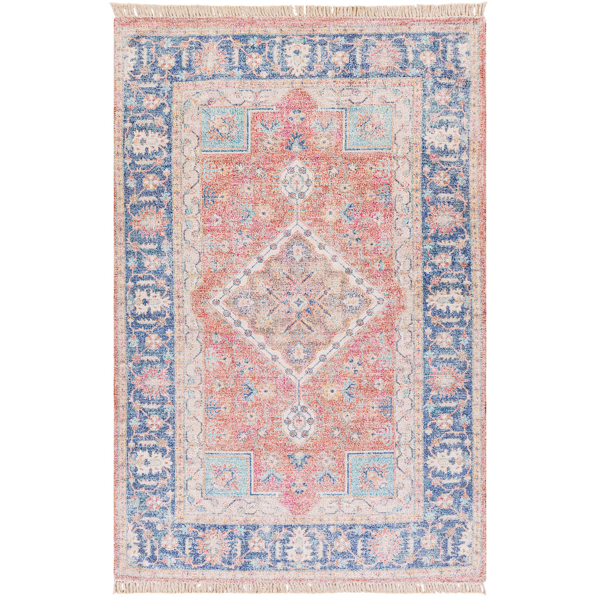 Sivas 36 X 24 inch Dark Blue/Cream/Beige/Mustard/Sky Blue/Dark Red Rugs, Rectangle