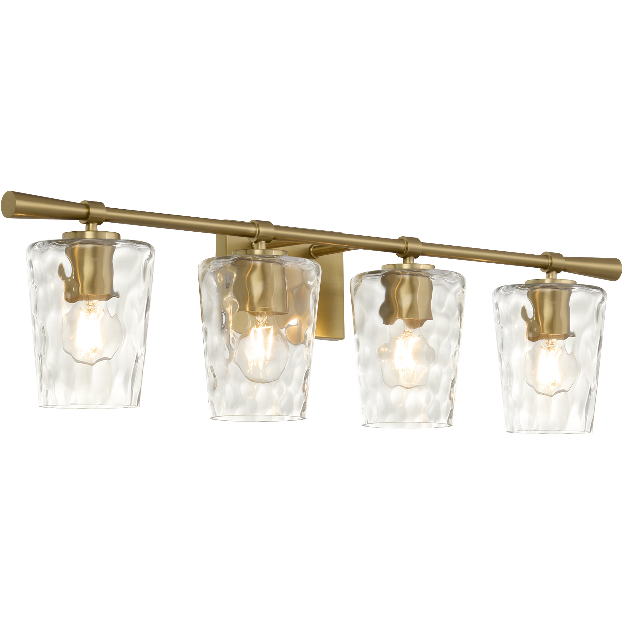 Goodwin 4 Light 32.88 inch Satin Nickel Vanity Light Wall Light in Aged Brass, Clear Hammered