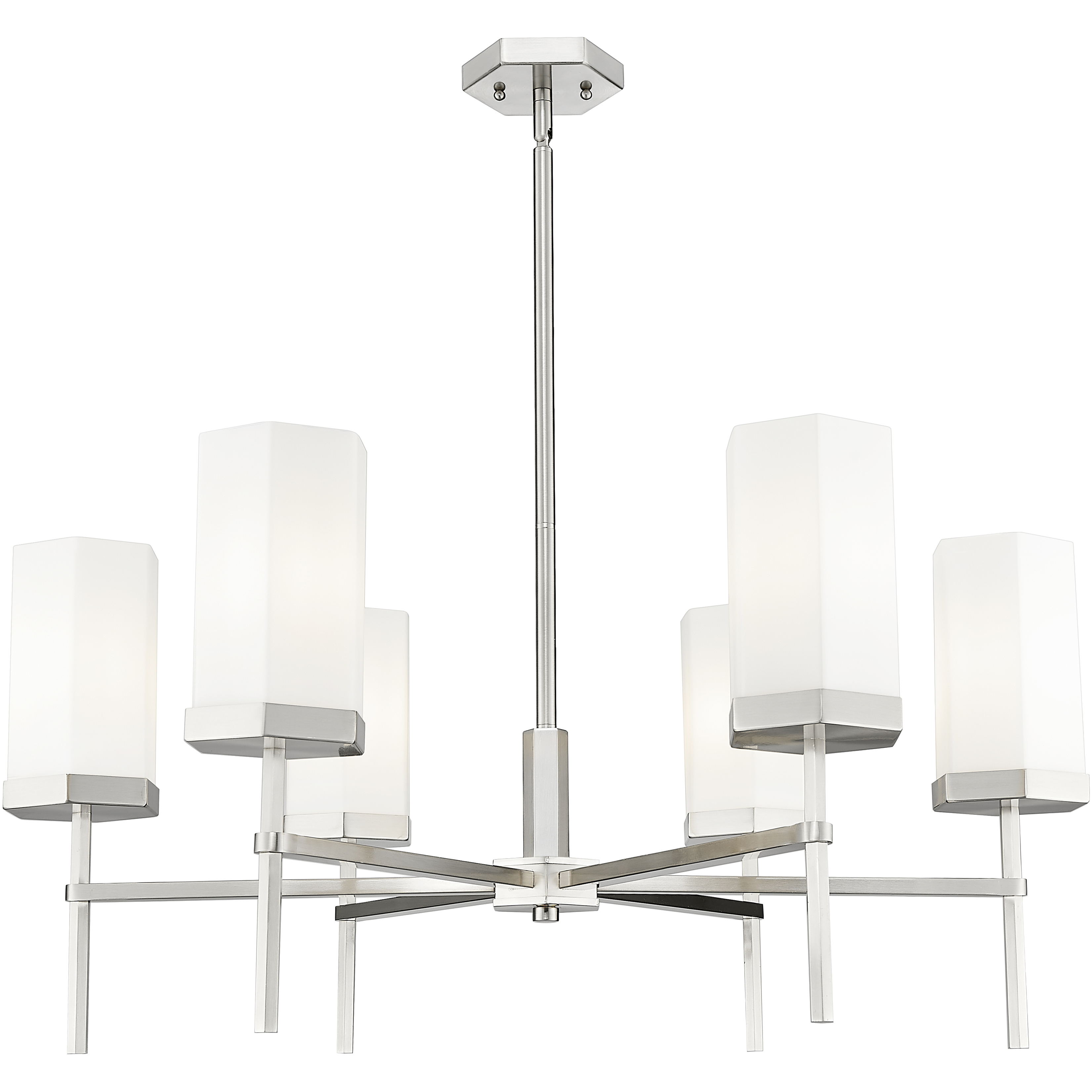 Downtown Urban Blakeley 6 Light 32 inch Satin Nickel Statement Chandelier Ceiling Light in Matte White Glass