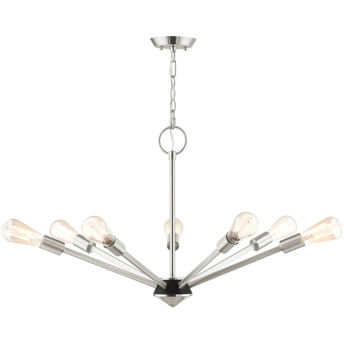 Prague 7 Light 27.63 inch Brushed Nickel with Black Accent Chandelier Ceiling Light