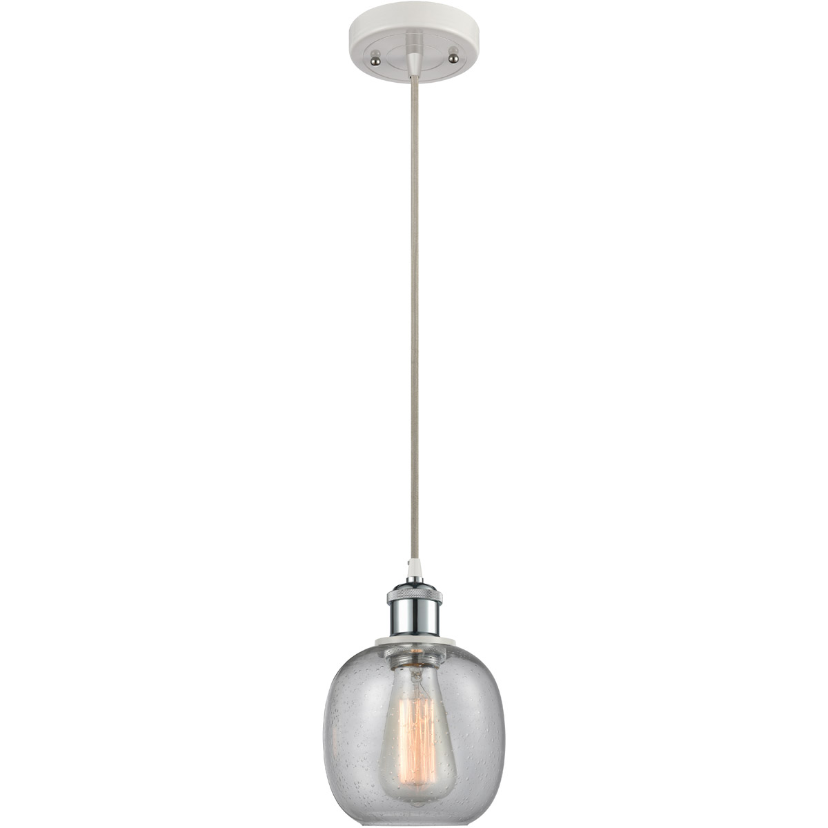 Ballston Belfast 1 Light 6 inch White and Polished Chrome Mini Pendant Ceiling Light in Seedy Glass, Ballston
